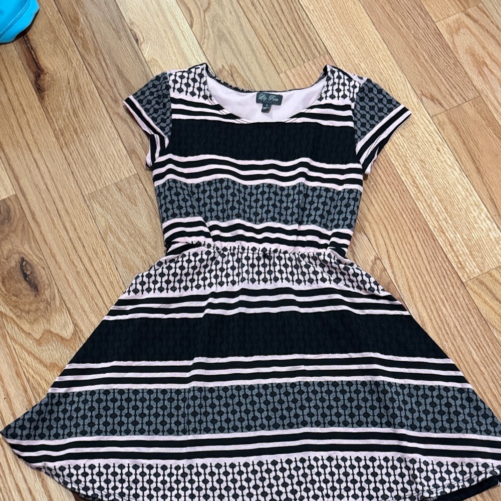 Lily Rose Black and Pink Striped Kids Casual Dress
